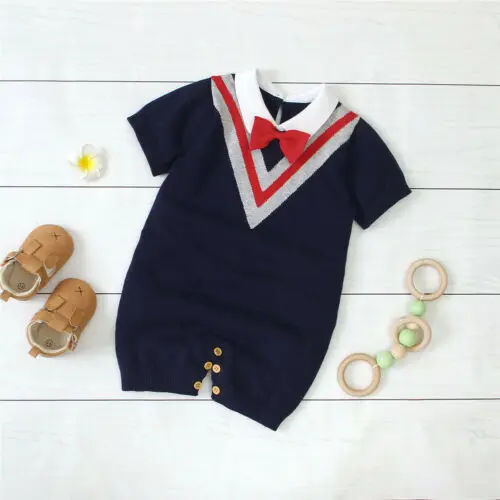 

Infant Baby Boys Gentleman Knitted Romper Bodysuit Overall Clothes Sunsuit
