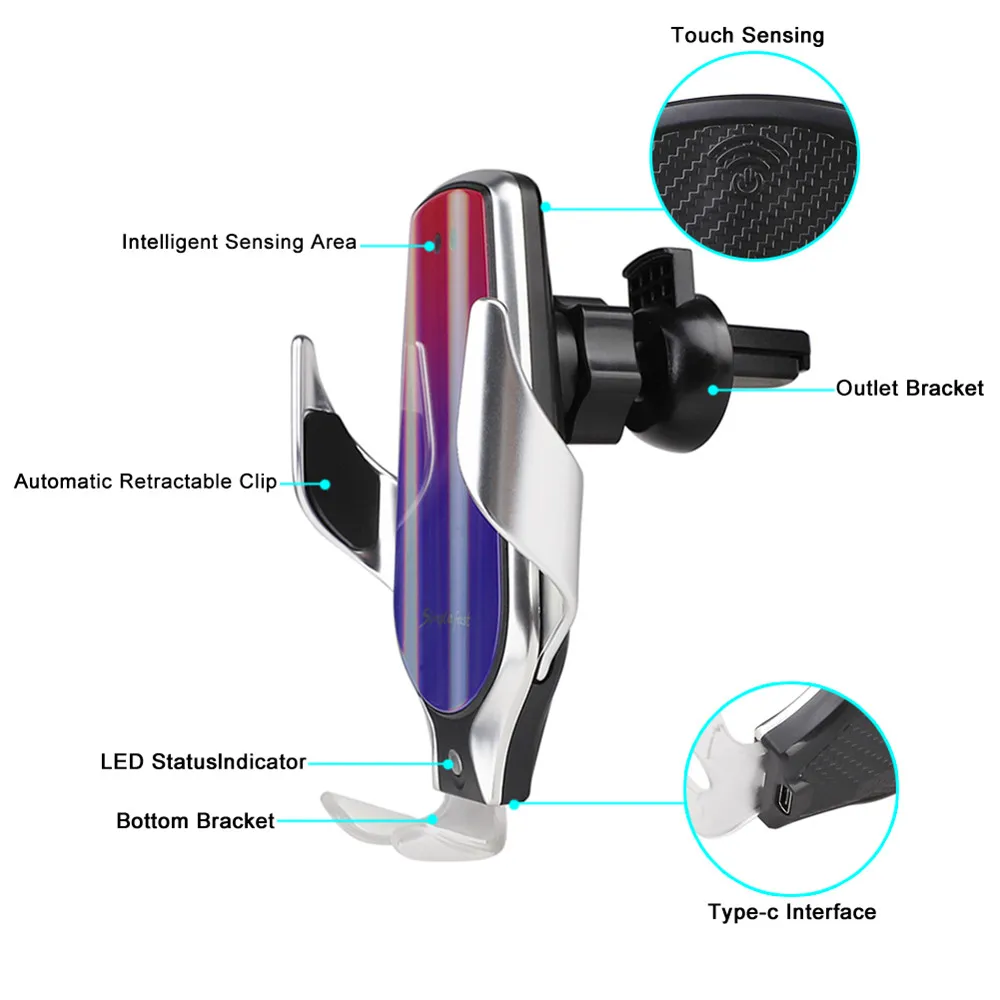 Умный автомобильный держатель с датчиком беспроводной зарядки поворот на 360