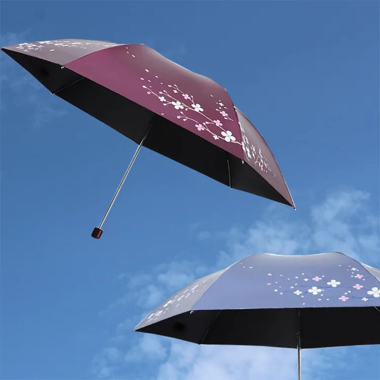

Простой и элегантный женский зонт с принтом, ссветильник виниловый складной зонт тройного сложения, портативный подарок-зонт от солнца и до...