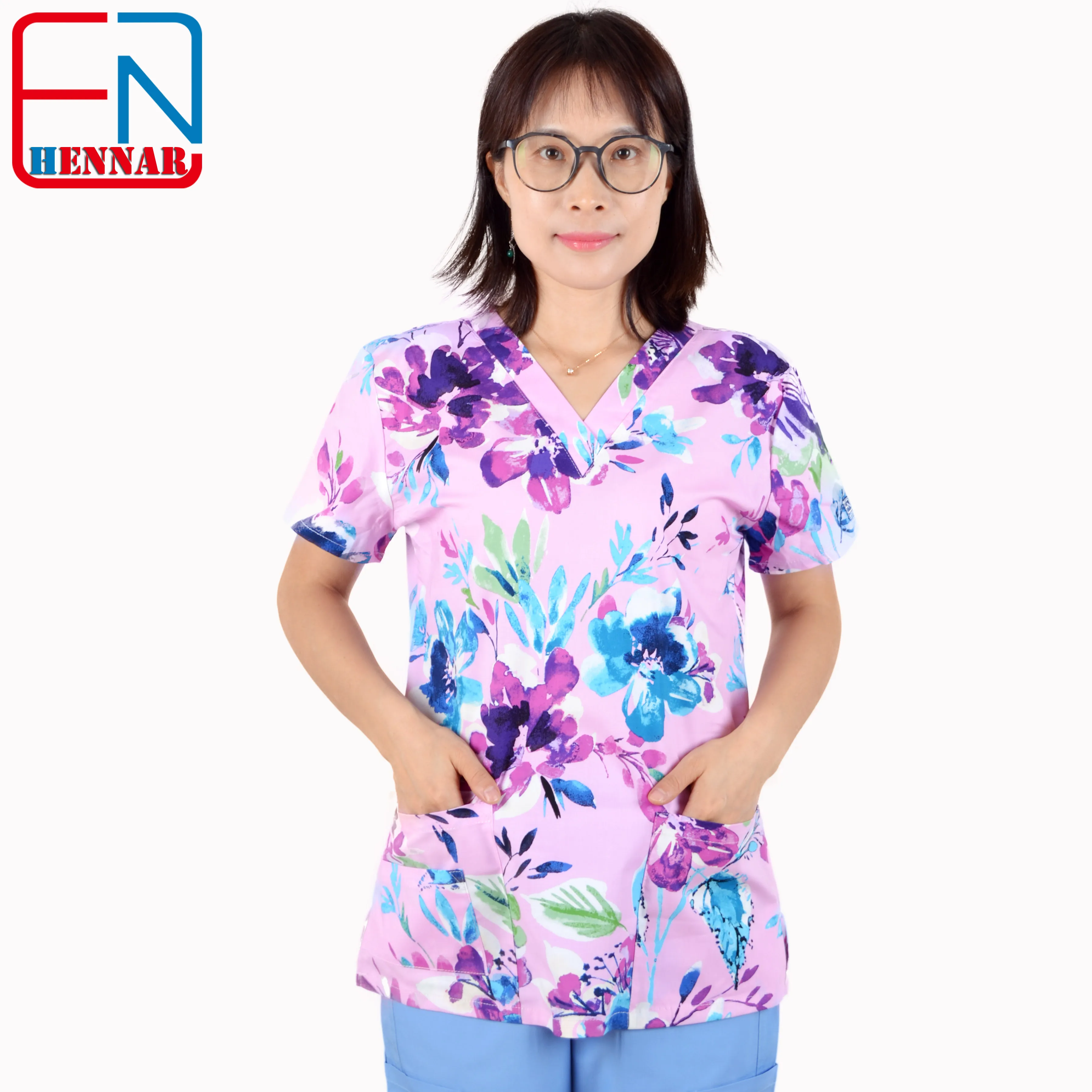 Hennar Скраб Топы из 100% хлопка женские скрабы топы униформа|scrub top|womens medical uniformsmedical