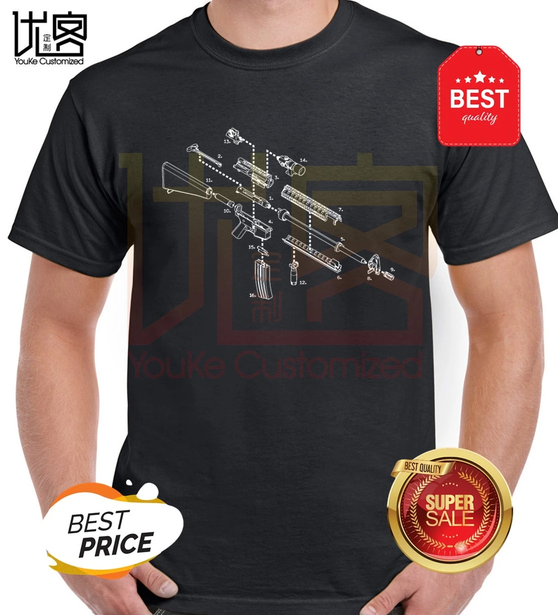 Взрыва AR 15 оружие Футболка мужская летняя 100% хлопок команда футболки для девочек