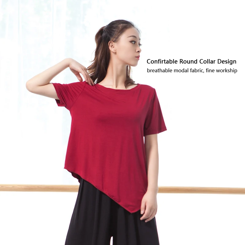 Модальная женская Танцевальная блузка с коротким рукавом Современный топ для