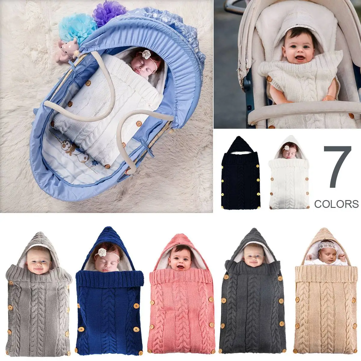 

Button Knit Winter Warm Baby Sleeping Bag Infant Swaddle Swaddling Stroller Wrap Toddler Blanket Baby Sleeping Bag