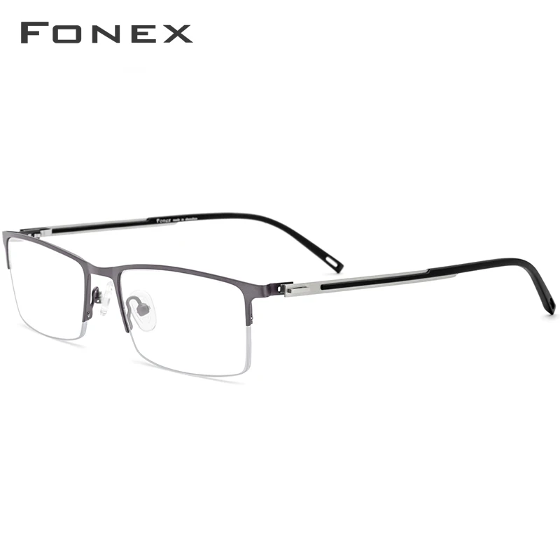 FONEX очки с оправой из сплава полуоправы полуквадратные от близорукости, по рецепту оправа для очков Мужская Новые оптические Безвинтовые очки 9858 - Цвет оправы: Серый