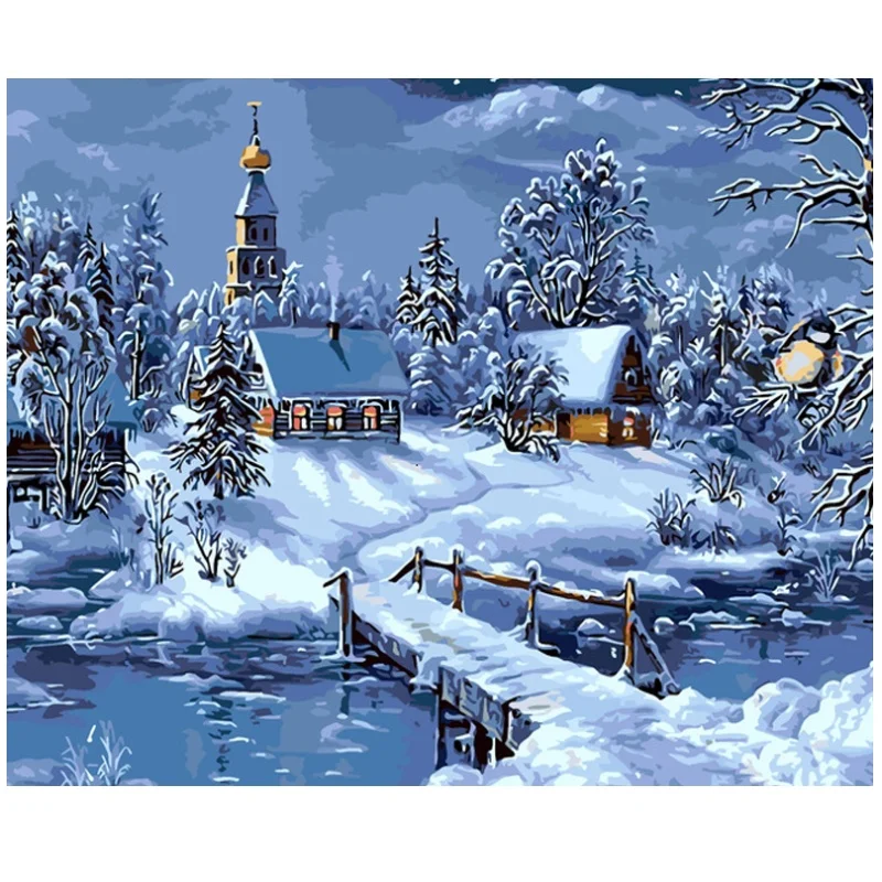 Алмазная живопись Снежная сцена мозаика наборы для вышивки крестиком алмазная
