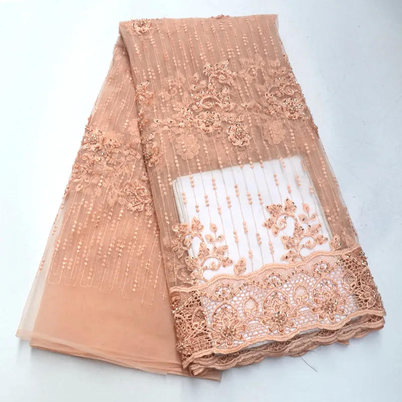 color 10 Новое поступление кружевная ткань с бисером африканская французская сетка тюль кружевная ткань с камнями для свадебного платья супер качество IG548 - Цвет: color 10