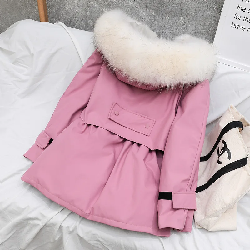 womens down jackets winter coat real raccoon fur collar short jacket white duck parkas korean tops hooded thick warm | Женская одежда