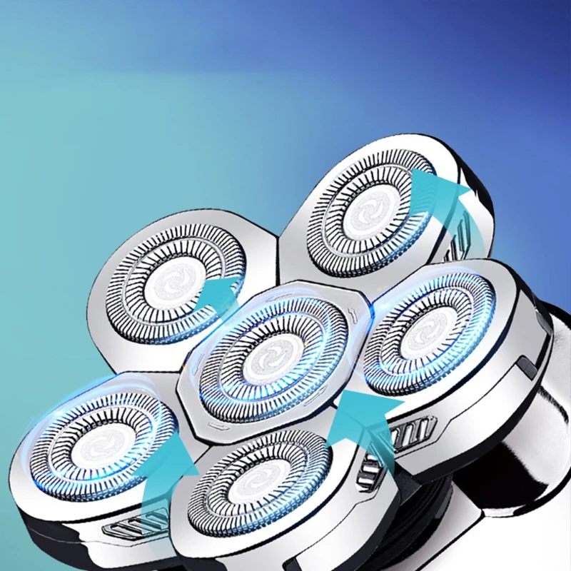 

6 в 1 перезаряжаемая электрическая бритва с USB светодиодный ская бритва со светодиодным дисплеем, бритва с облысением головы, 6 плавающих гол...