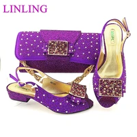 2021 new arrival italian design african fashion sepcial sweet style decoration party women shoes and bag set in purple color