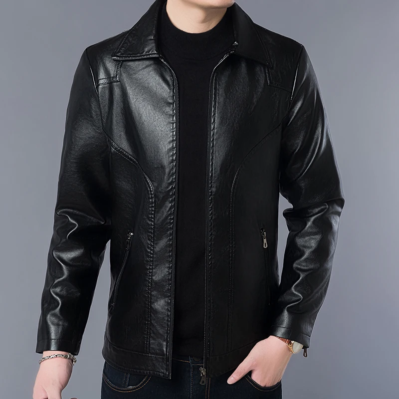 Men Split Leather Jacket 2022 New Spring And Autumn Zipper Slim Male Leather Jacket Teenage Boy Korean Style Black Green P08