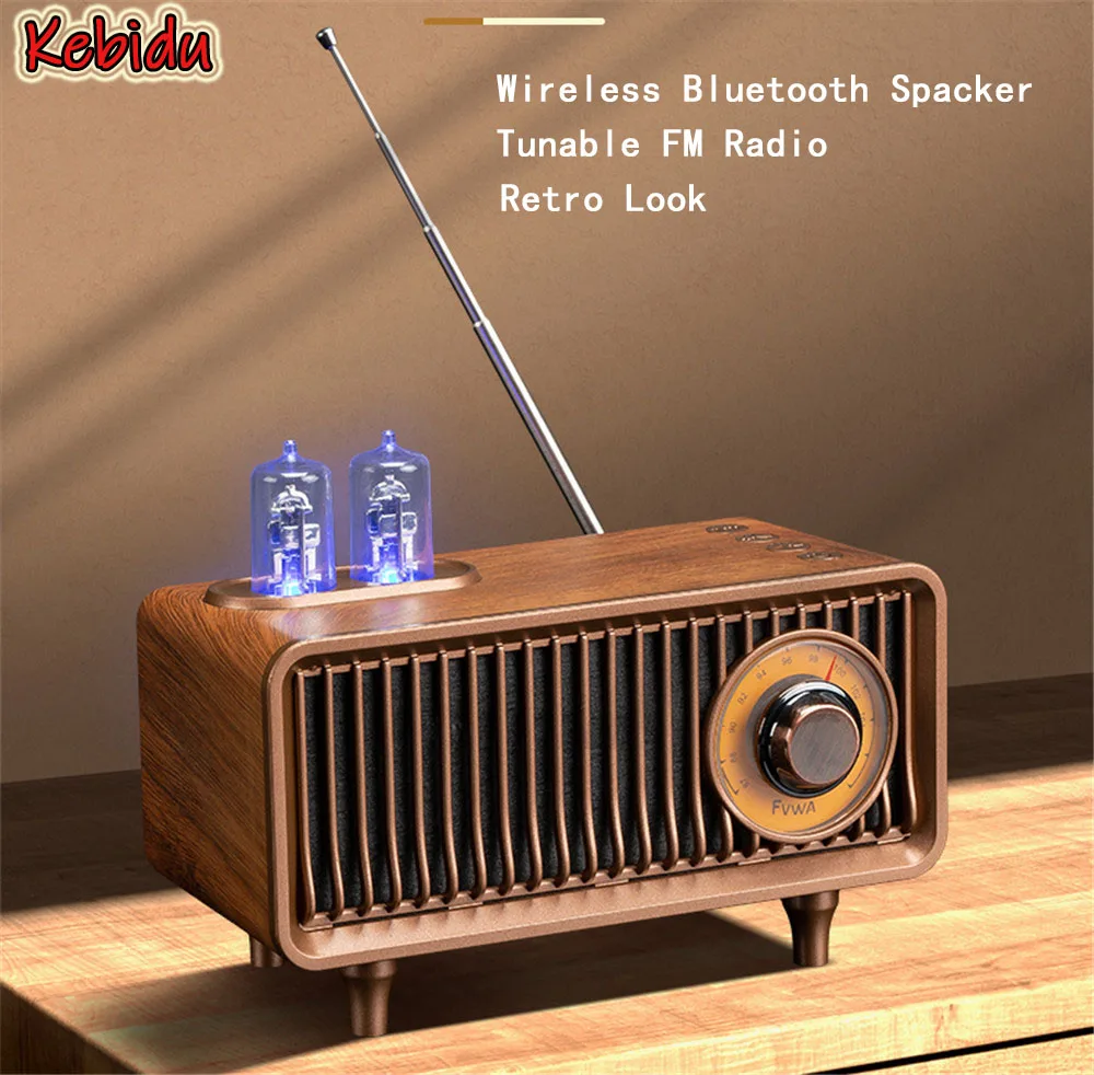 

Kebidu Portable Wireless Bluetooth Speaker Tunable FM Radio Retro-looking ABS HD Audio Player Support FM/U Disk/TF/AUX Playback