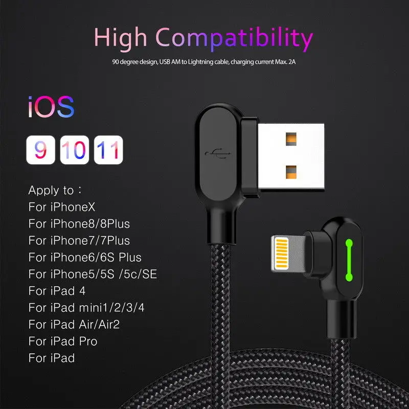 MCDODO 1 8 м светодиодный USB кабель для iPhone X 7 6 5 6s Быстрая зарядка передачи данных 11 Pro