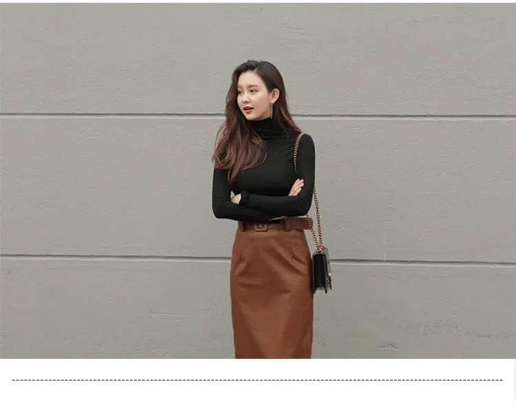 Женский зимний сексуальный тонкий вязаный пуловер с высоким воротником женская