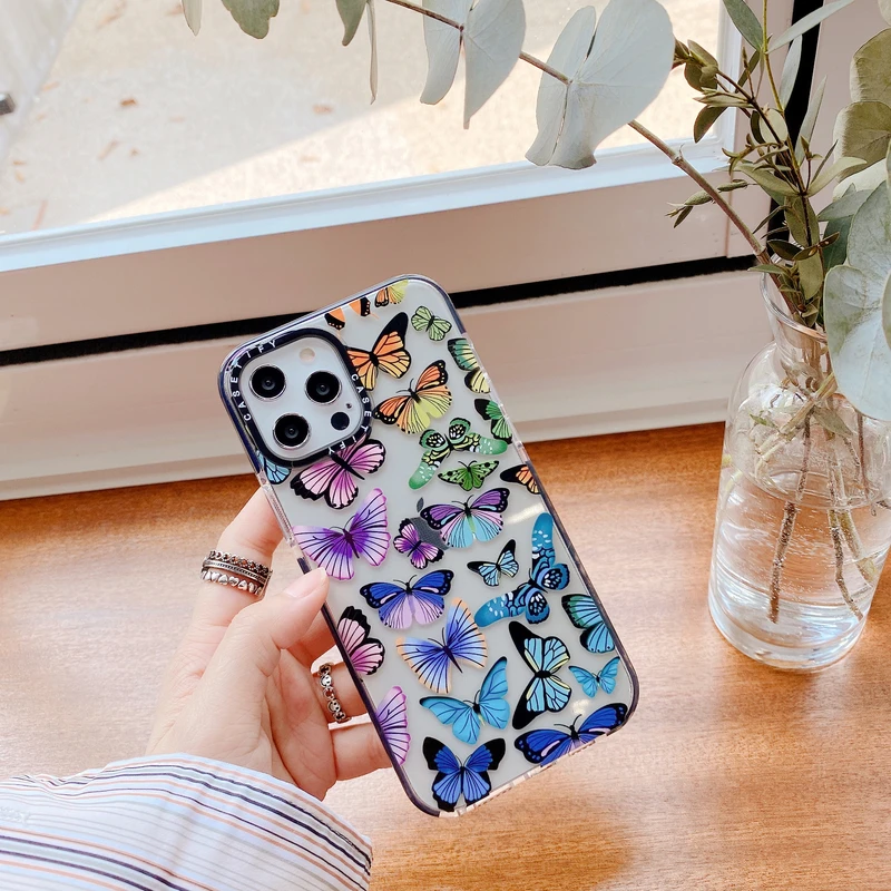 

INS Colorful Cute 3D Butterfly Phone Case For iPhone 13 12 11 Pro Max XR X XS Max 7 8 Plus Cases Clear Shockproof Silicone Cover