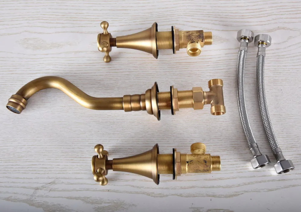 Античный латунный настенный смеситель для раковины в ванной комнате из твердой