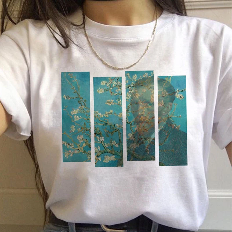 Vincent Van Gogh Harajuku эстетические футболки Женская масляная живопись Ullzang забавная футболка 90s Винтажная футболка модные футболки женские - Цвет: 7446
