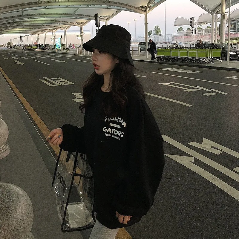 Oversized Print O Neck Hoodie Women Sweetshirts Plus Size Streetwear Top Full Sleeves Clothes Korean Fashion Harajuku Sweatshirt