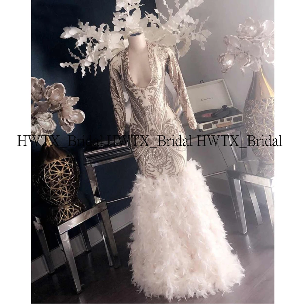 Роскошное выпускное платье с перьями новинка 2020 женское длинное Русалка для