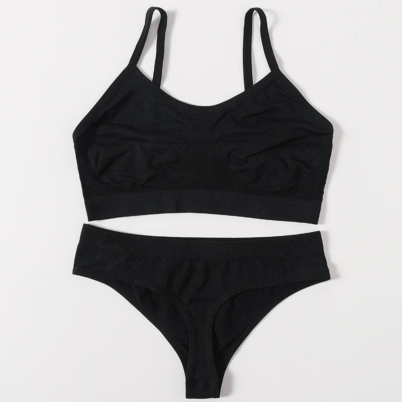 

2Pcs Bra Set Sexy Seamless Underwear Women Wireless Push Up Bra Panties Set Thong Fitness Brassiere Female Sexy Lingerie Set
