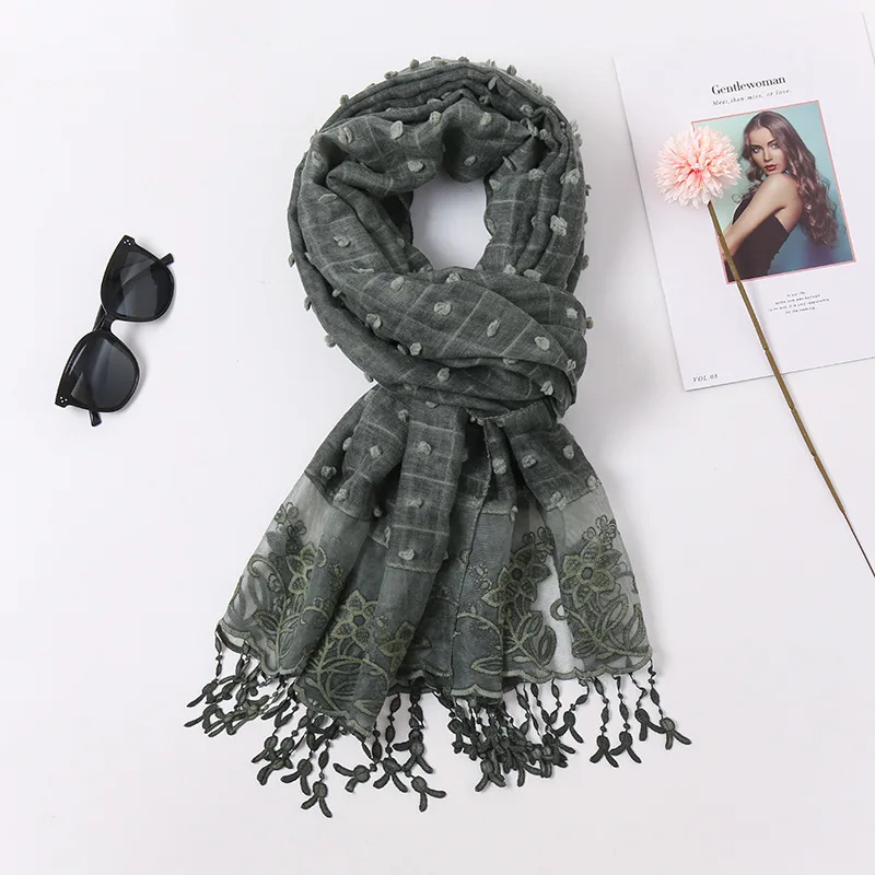 

2020 однотонное кружевное платье с цветочным рисунком в клетку Pom хлопок вискоза шарф леди высокое качество обручи и шали пашминовый палантин...