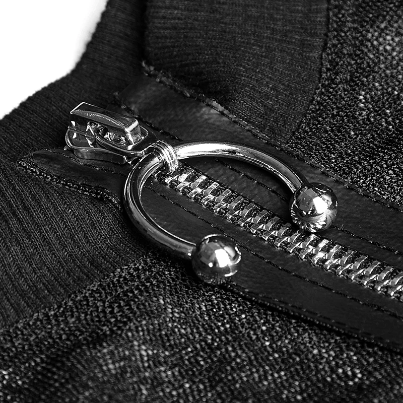 Женское мини платье в стиле панк Черное из хлопка с мелким воротником стойкой