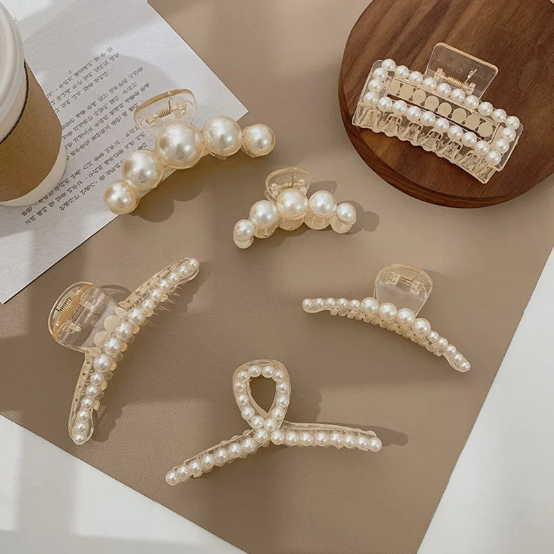

New Style Elegant Temperament Hairpin Large Pearl Acrylic Hairpin Lady Ponytail Catch Clip Sweet Fairy Wild Clip