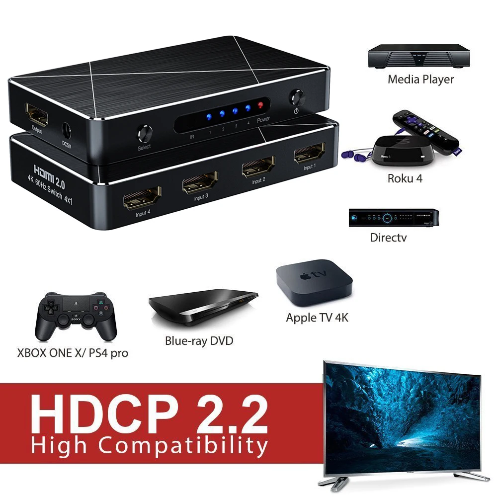 4 порта HDMI 2 0 коммутатор SGEYR 4x1 в 1 выход переключатели Поддержка 2160P 1080P HDCP с ИК