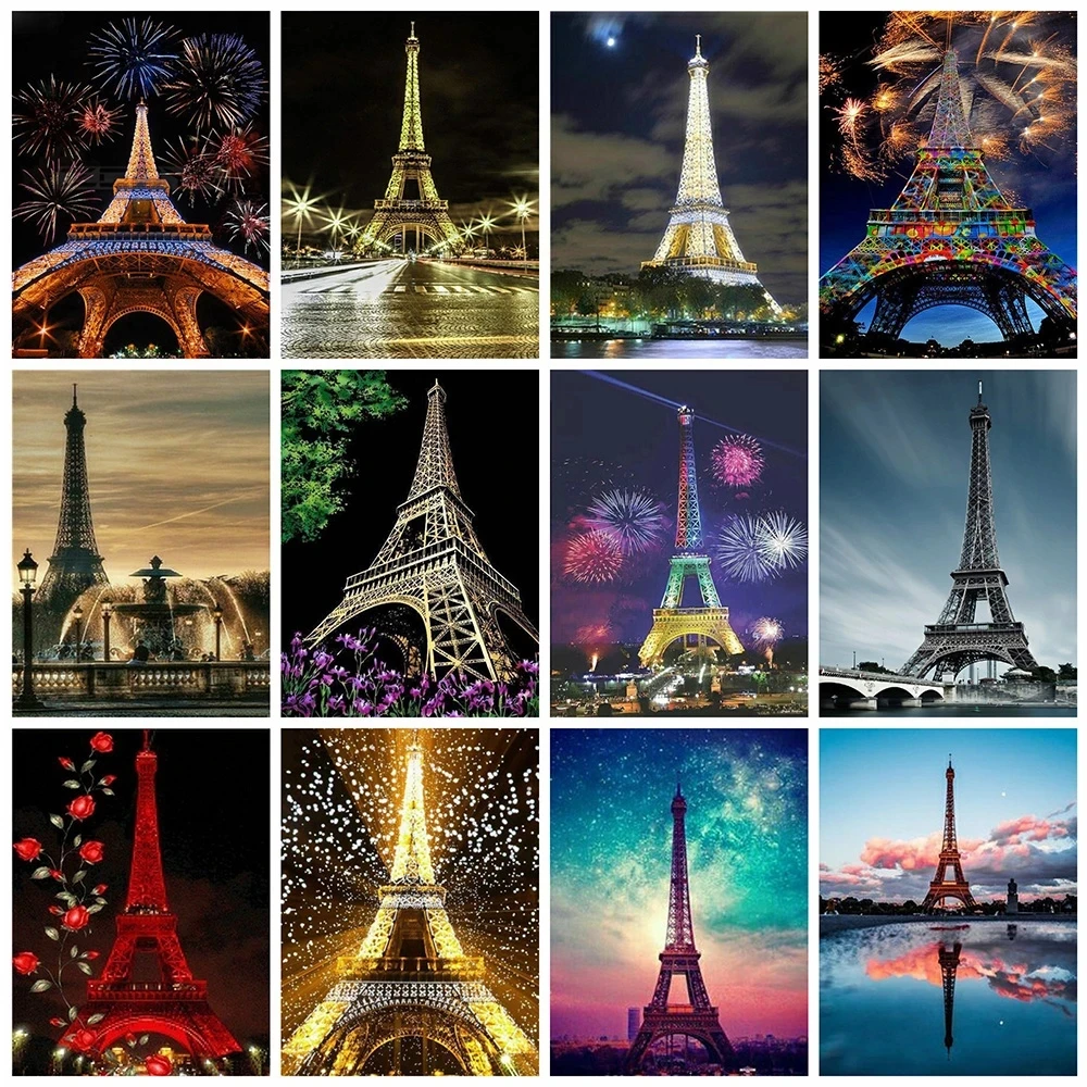 

Sontonga Full Square Diamond Painting Eiffel Tower 5D Diy Mosaic Diamond Embroidery Landscape Home Decor Picture of Rhinestone