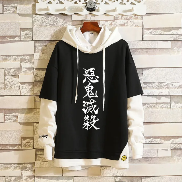 Anime Demon Slayer: Kimetsu no Yaiba Sportswear Sweatshirts Top Fake Two Piece Cosplay Costume Sweater Hoodie | Тематическая одежда