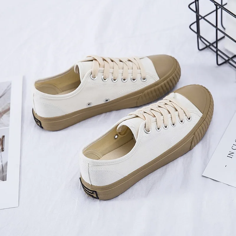 Женские холщовые кроссовки на шнуровке плоская Вулканизированная подошва