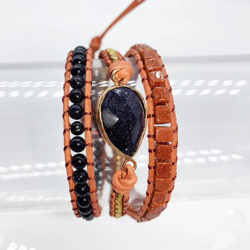 

2021 Exclusive New Women Bracelets Natural Stone Lava Beads 3 Strands Leather Wrap Bracelet Beads Bracelets Femme Dropshipping