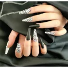 24 шт.компл. гробные накладные ногти черные сверхдлинные черные леопардовые накладные ногти с клеем женские салонные накладные ногти