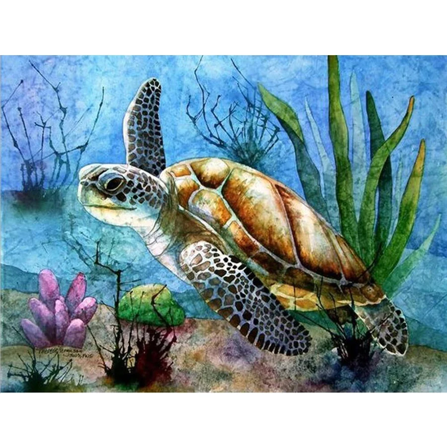 

Turtle life animal 5D diy diamond painting Full Square Round Drill mosaic embroidery sale needlework home decoration
