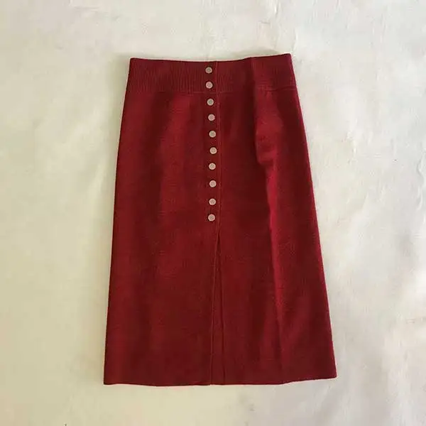 Dark red Осенние женские вязаные юбки с высокой талией женские зимние Облегающие юбки Saia Faldas с одной пуговицей женские сексуальные юбки-карандаш - Цвет: Dark red