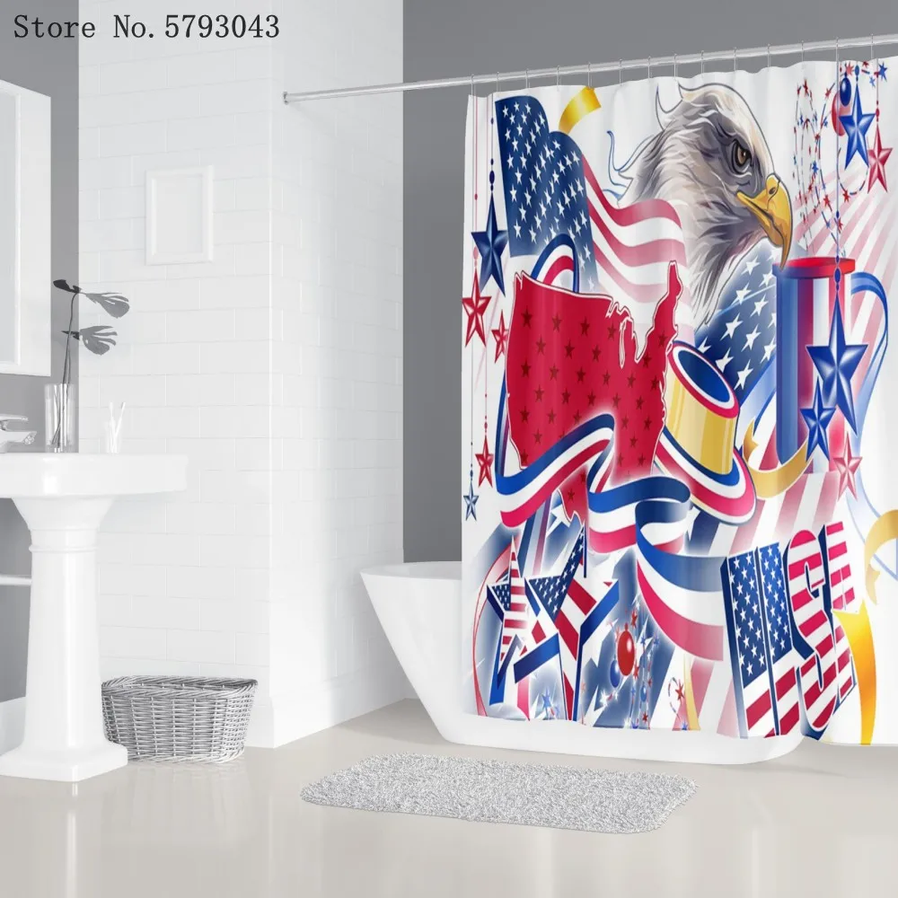 United Station Flag Print Shower Curtain 4 Piece Nation Flag Carpet Cover Toilet Cover Bath Mat Pad Set Bathroom Curtain Decor enlarge