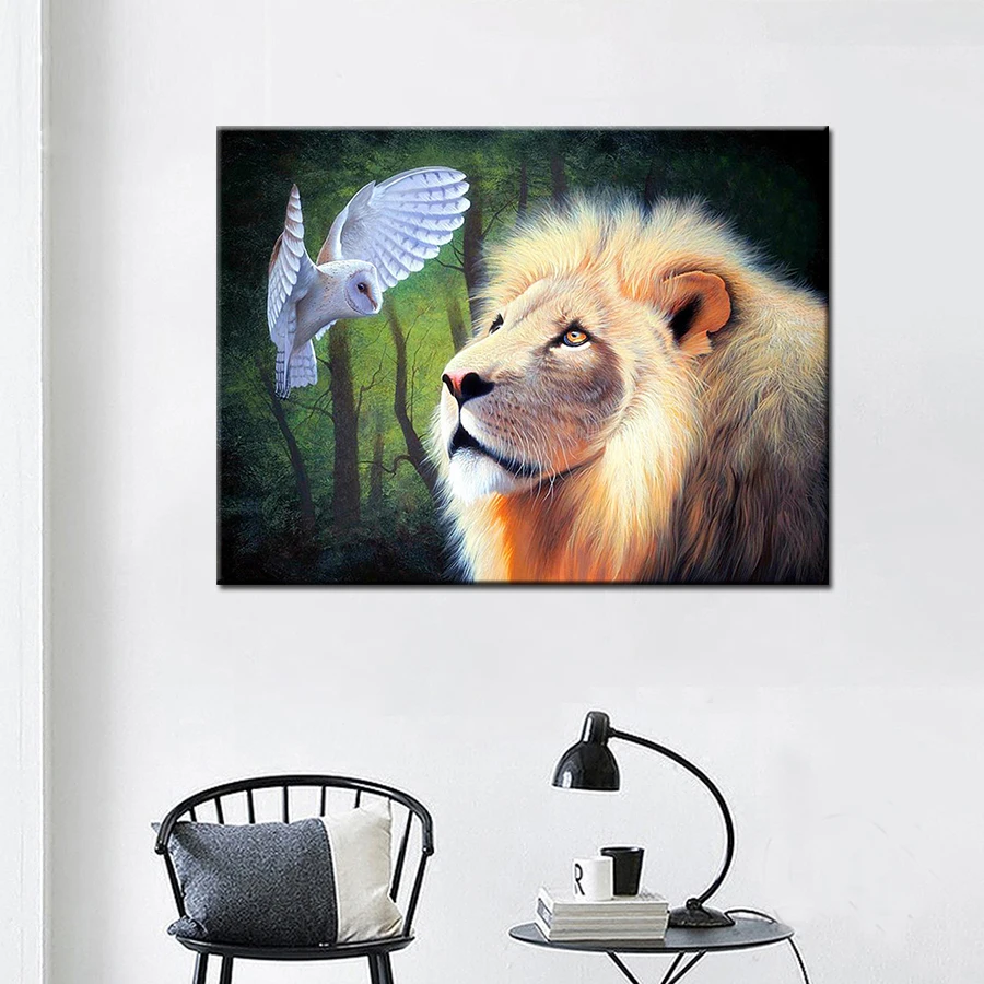 Фуюн 5D Алмазная вышивка Лев полный набор круглые стразы алмазная живопись