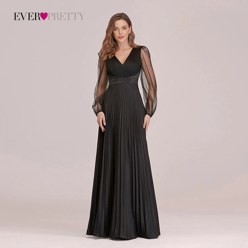 

Evening Dresses Ever Pretty Women's Maxi Pleated See Through Long Sleeves Dresses For Women Party Vestaglia Donna
