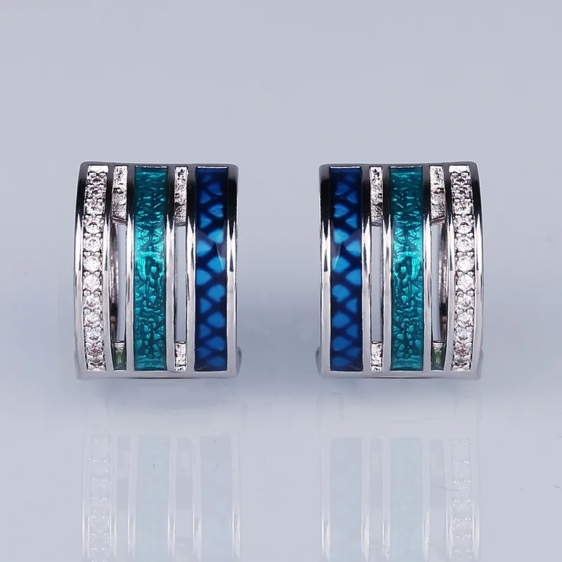 

New Earrings for Women Three-row Geometric Zircon 925 Sterling Silver Colorful Enamel Chic Earrings Trendy Fine Jewelry Handmade