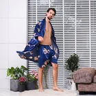Халат-кимоно мужской тонкий, домашний шелковый халат, шорты, мягкий удобный халат с длинным рукавом, комплект из 2 предметов, большие размеры 7XL