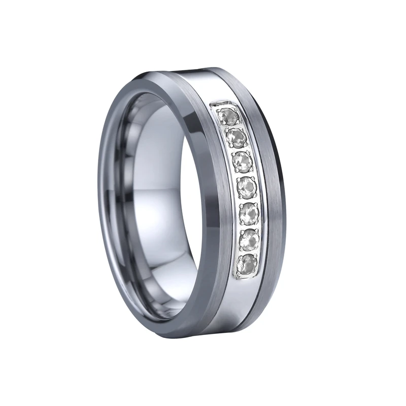 

Wholesale Cubic zirconia Tungsten carbide rings for men and women 8mm silver color wedding marriage finger ring