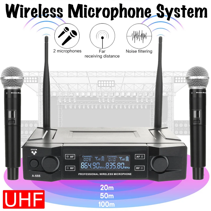 Профессиональная Беспроводная микрофонная система UHF XLR двухканальный