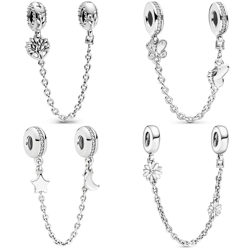 

Daisy Flower Decorative Butterflies Heart Family Tree Safety Chain 925 Sterling Silver Beads Fit Fashion Bracelet Diy Jewelry