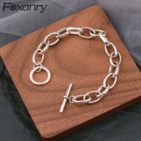foxanry 925 stamp thick chain brcacelet for women fashion simple to buckle thai silver bracelet party jewelry gifts