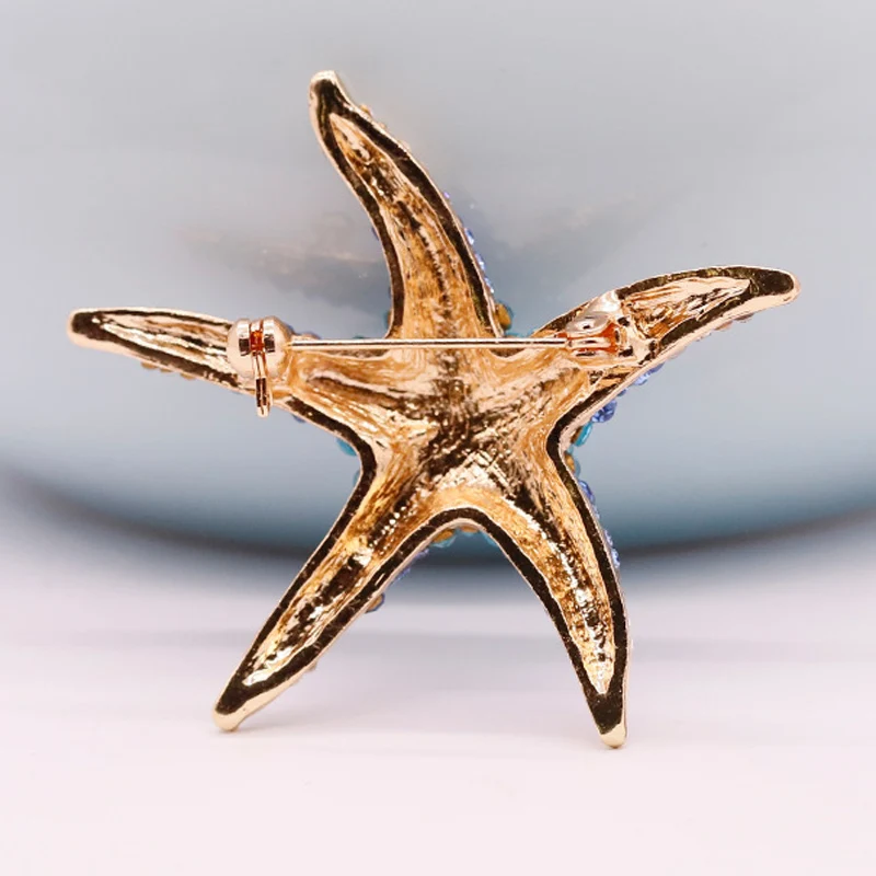 Стразы морская звезда брошь синий розовый белый животное броши женская на