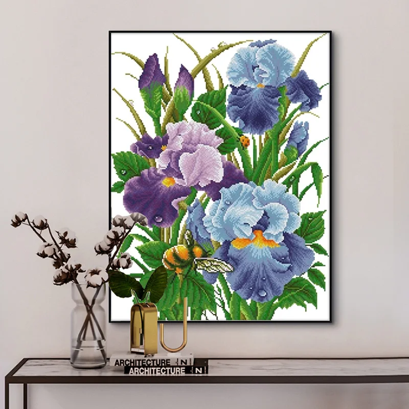 Цветок ириса Счетный крест Наборы печатная ткань для вышивания 11CT 14CT DIY Настенные