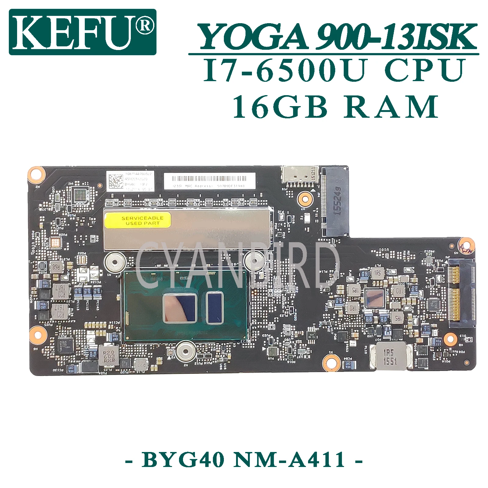 

KEFU NM-A411 original mainboard for Lenovo YOGA 900-13IK with 16GB-RAM I7-6500U Laptop motherboard
