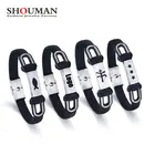 SHOUMAN персонализированный пользовательский Модный Новый кожаный мужской браслет ручной работы с гравировкой имени даты шаблон из нержавеющей стали Подарок на годовщину