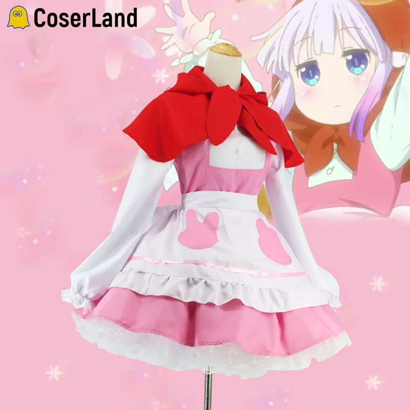 

Kanna Kamui Cosplay Costume Pink Kawaii Lolita Skirt Set Anime Maid Outfit Shirt Miss Kobayashi's Dragon Maid Apron Cloak Dress