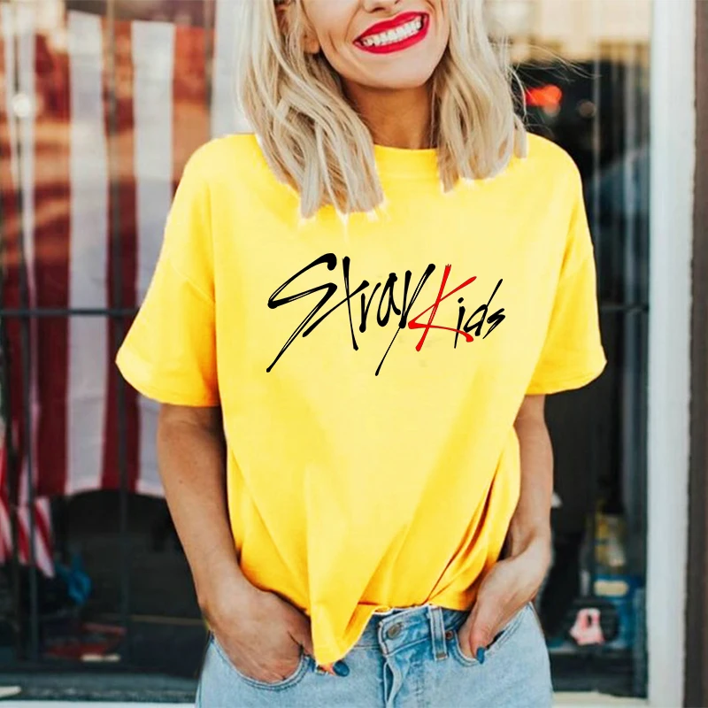 Летняя хлопковая Желтая Женская Футболка kpop stray для детей футболки с графическим