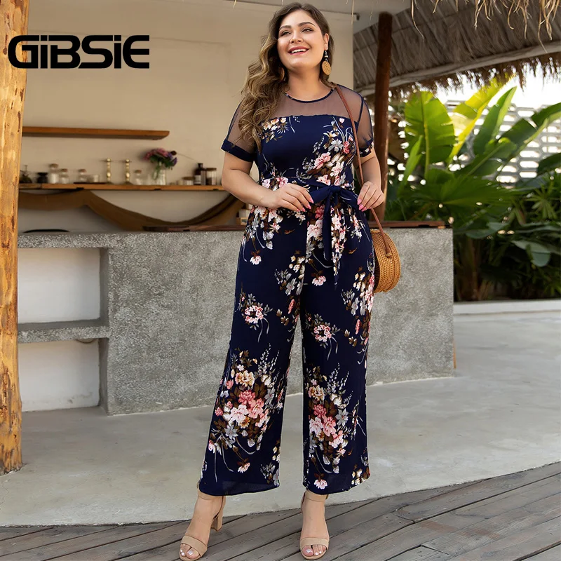 GIBSIE сетчатый лоскутный цветочный принт праздник Бохо комбинезон для женщин 2020